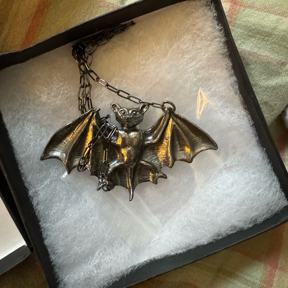 Silver Bat Pendant Necklace